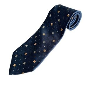 Kenneth Cole‎ New York Blue Floral Daisy Neck Tie 56x3.5 Navy Herringbone EUC